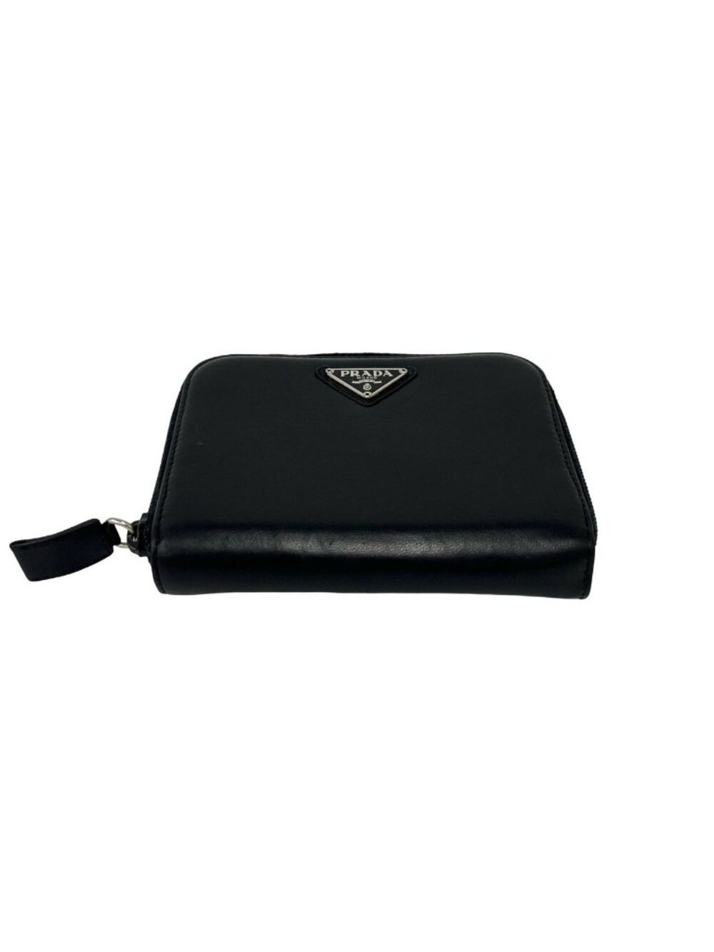 Prada Triangle Logo Leather Bifold Wallet Mini Coin Case Card Black - Picture 6 of 10